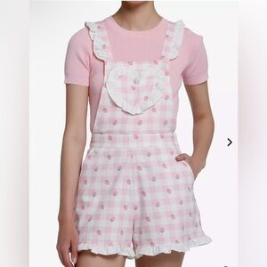 Hottopic Sweet Society Strawberry Gingham Ruffle Shortalls overalls romper Small